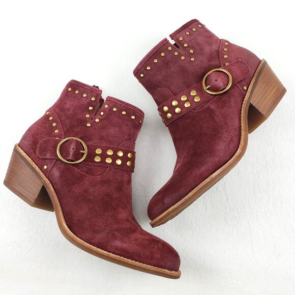 Sofft Shoes - Sofft Allene Harness Ankle Boot Womens 9 Red Suede Studded Western Boho Zip Up
